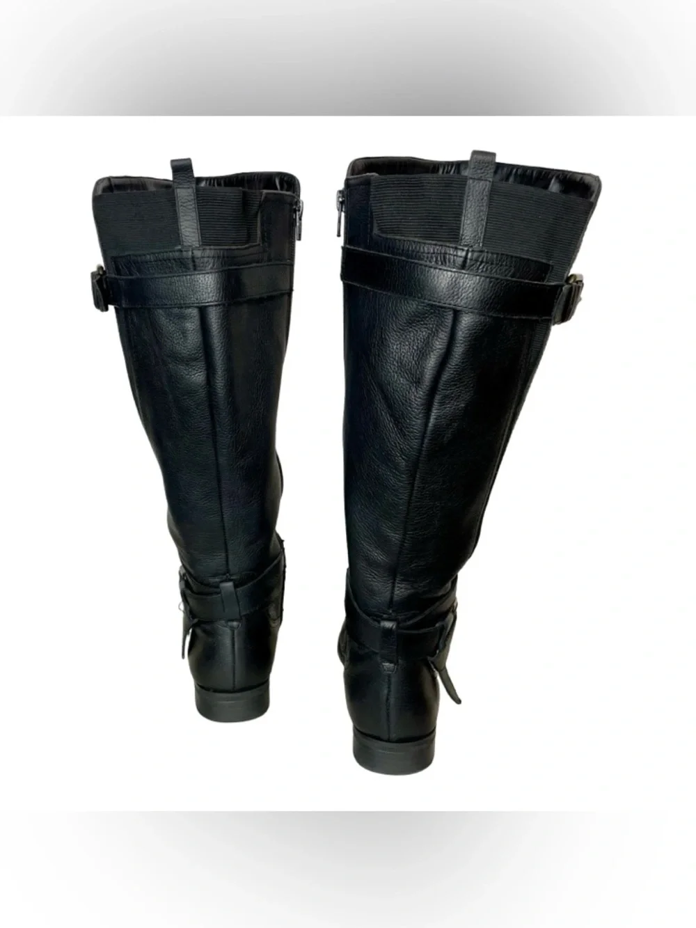 Naturalizer Jamie Black Leather Riding Boots Tall Buckle Luxe Comfort 6.5 Wide